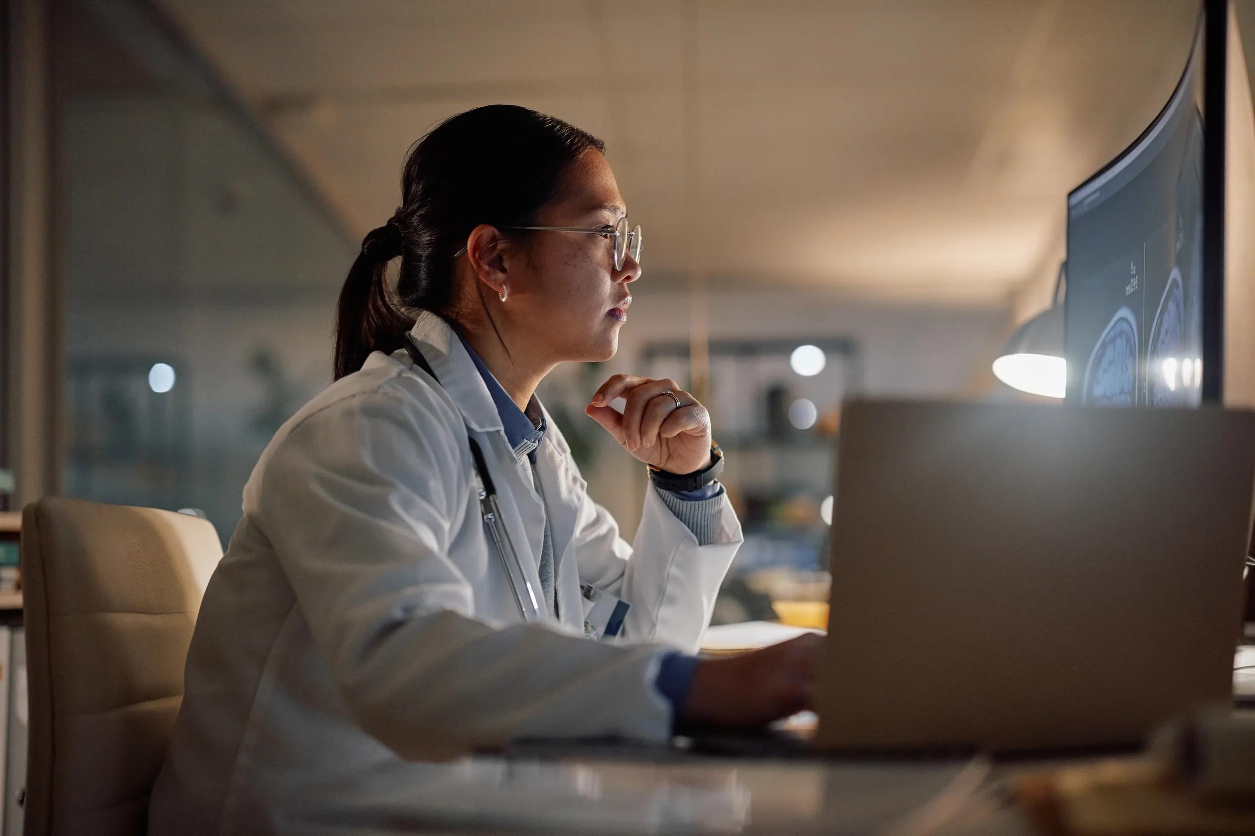Doctor working on a computer