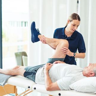 Physiotherapy doctor, senior patient and leg surgery, physical therapy and orthopedic healing. Physiotherapist, chiropractor and nurse help elderly injury, osteoporosis and arthritis rehabilitation