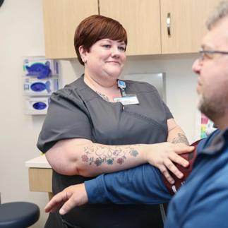 Nurse and patient interactions in a room