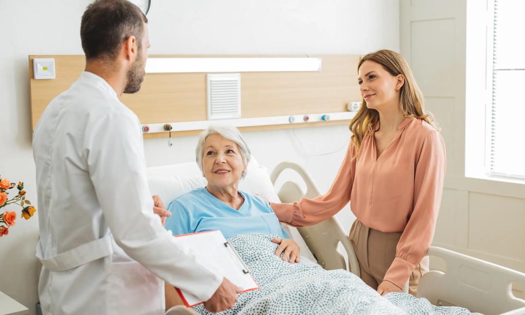 Woman visiting her mother at hospital