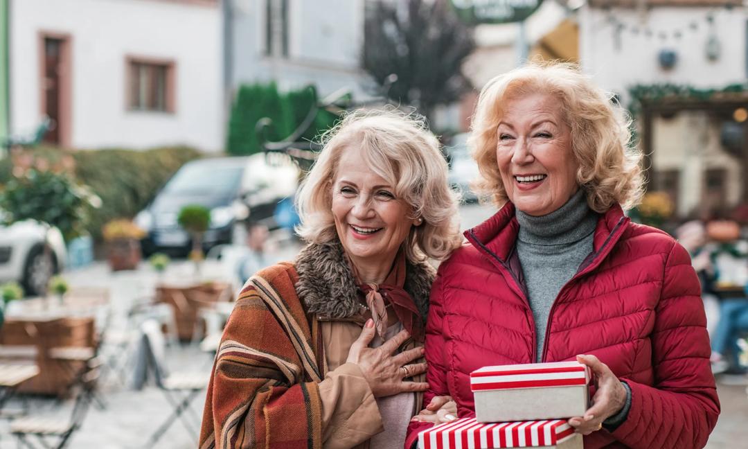 Senior female friends during Holiday season