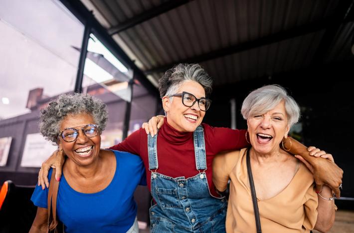 Portrait of female senior friends embracing