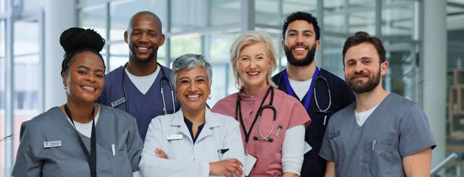 Portrait, diversity and doctors in hospital, teamwork and confidence with happiness. Employees, medical and professional in clinic, career ambition and smile with uniform, healthcare and cooperation