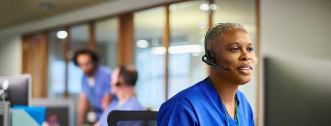 medical hotline operator Nurse on telehealth call