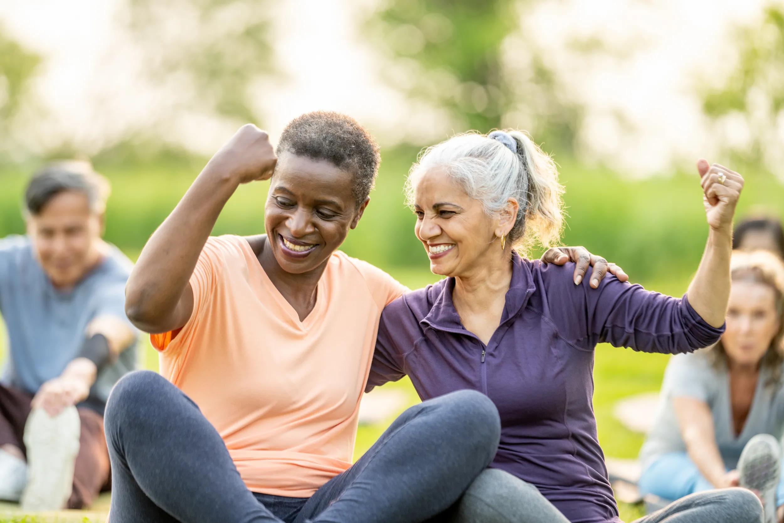 Active Senior Friends Exercising Outdoors With Joy and Positivity